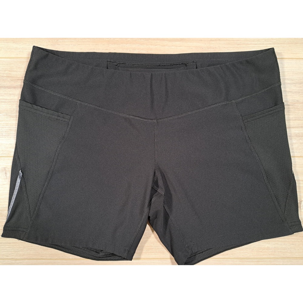 Lucy Womens Black Athletic Running Shorts Zippered Back Pocket Mesh Side Pockets